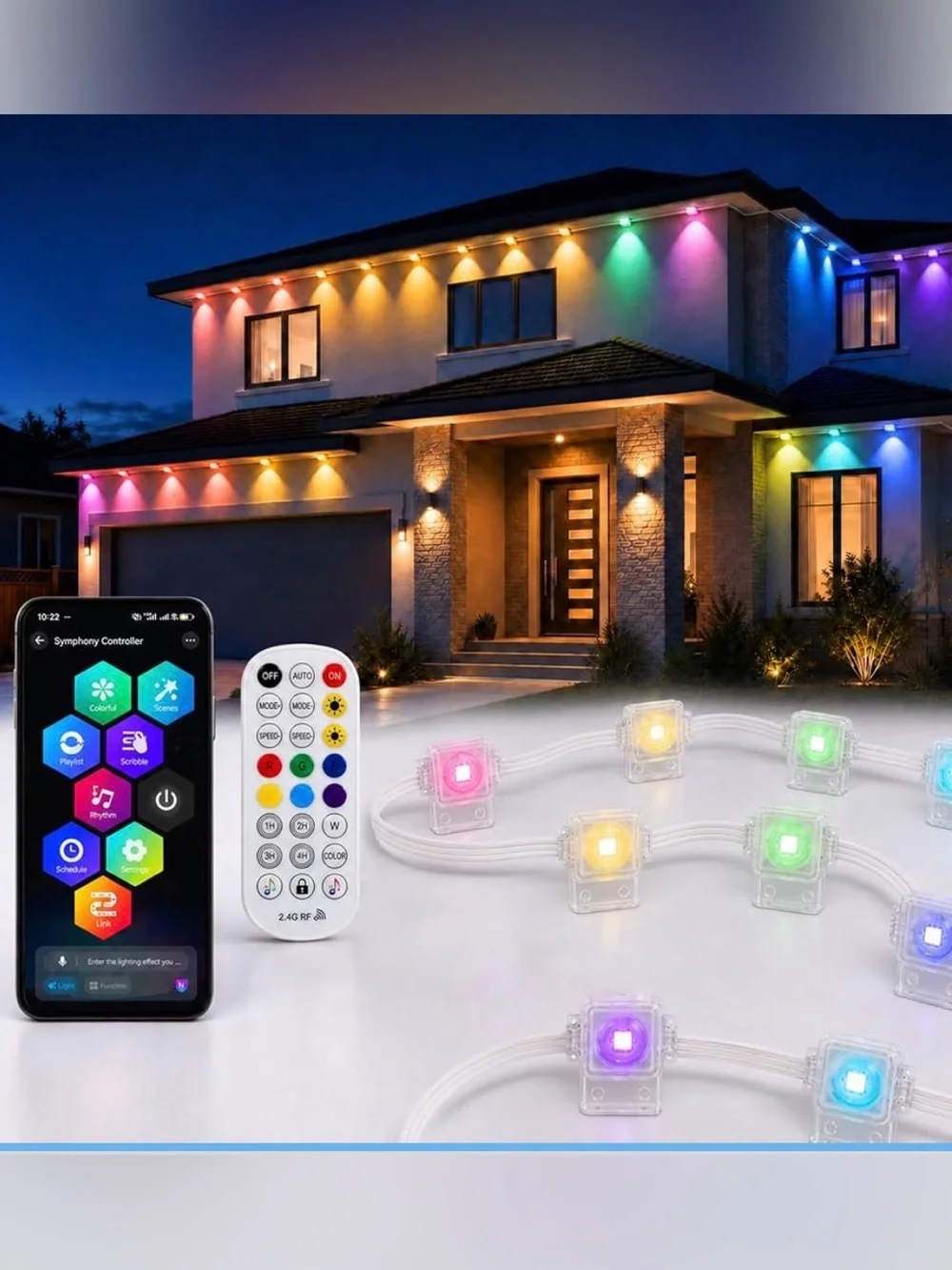Outdoor Lights for House, 100ft RGB+IC Eaves Lights